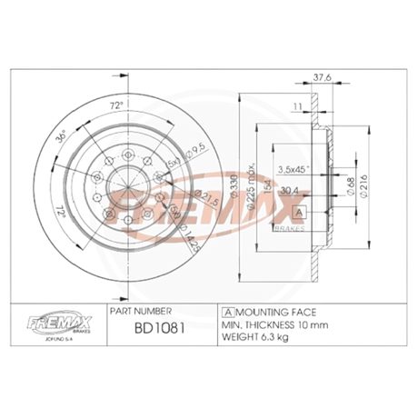 DISCO FORD EXPLORER 2011/12 TRAS PAST 8488 (FREMAX) 2