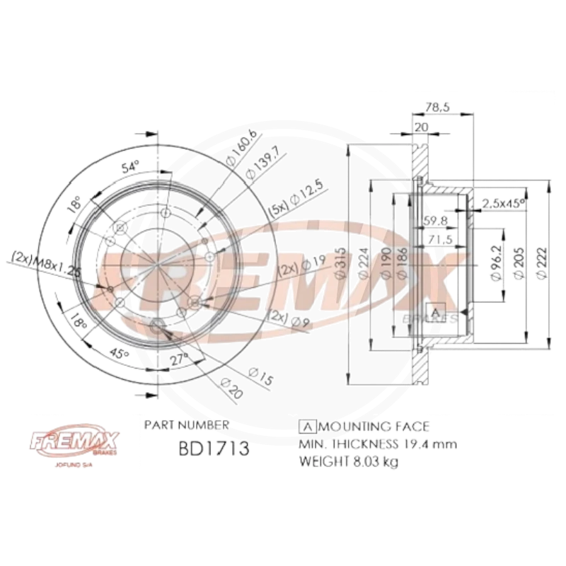 DISCO KIA SORENTO 2007/09 TRAS (ALTURA 78MM) (FREMAX) 2